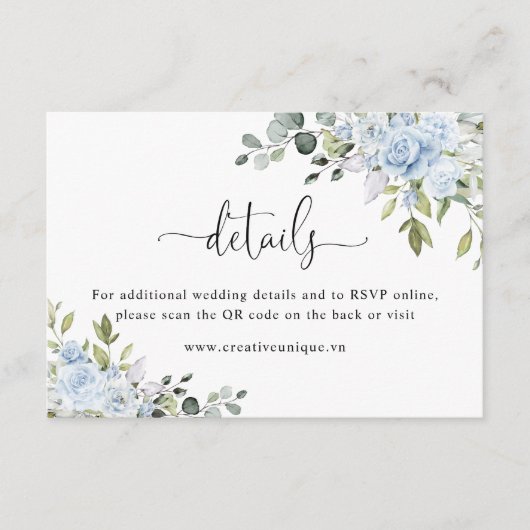 Soft Blue Botanical Website QR Code Details エンクロージャーカード (正面)