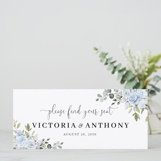 Soft Blue Botanical Wedding Head Table Sign (スタンド正面)