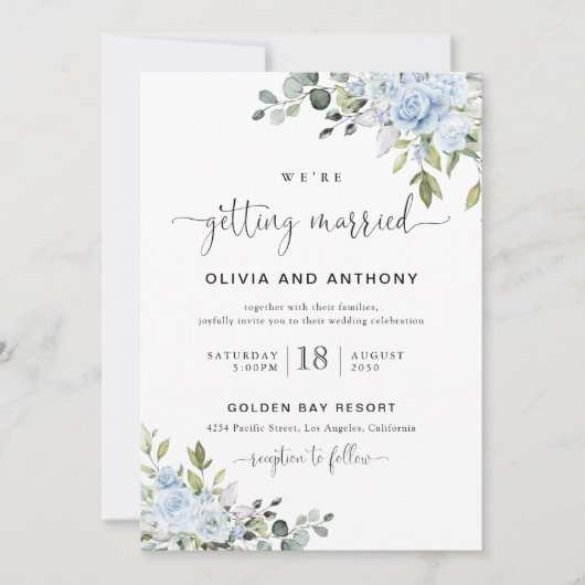 Soft Blue Botanical Wedding Invitation 招待状 (正面)