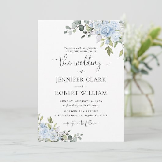 Soft Blue Botanical Wedding Invitation 招待状 (スタンド正面)