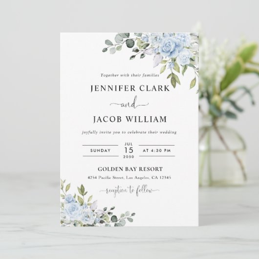 Soft Blue Botanical Wedding Invitation 招待状 (スタンド正面)