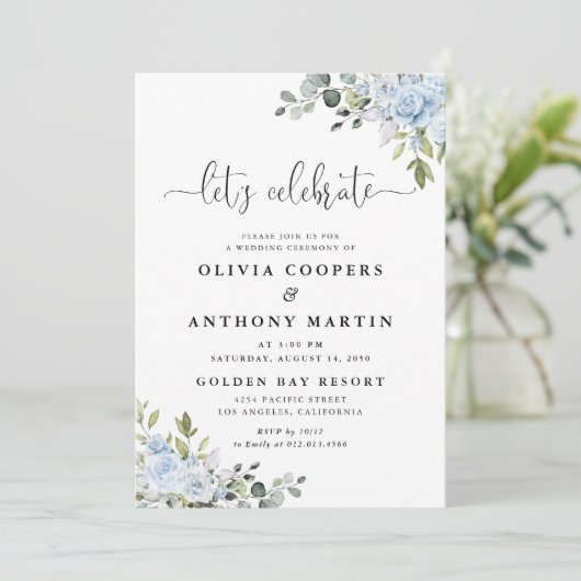 Soft Blue Botanical Wedding Invitation 招待状 (スタンド正面)