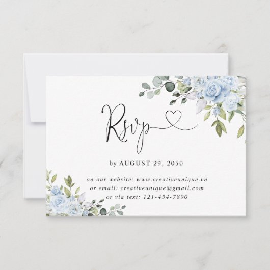 Soft Blue Botanical Wedding Online RSVP Card (正面)
