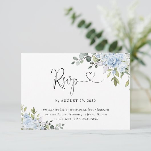Soft Blue Botanical Wedding Online RSVP Card (スタンド正面)
