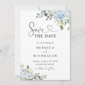 Soft Blue Botanical Wedding Save The Date 招待状 (正面)