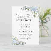 Soft Blue Botanical Wedding Save The Date 招待状 (スタンド正面)