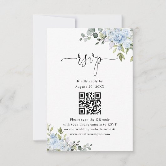 Soft Blue Botanical Wedding Website QR Code RSVP (正面)