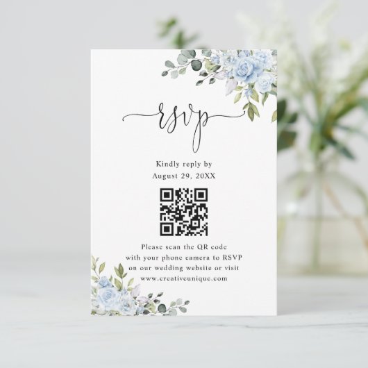 Soft Blue Botanical Wedding Website QR Code RSVP (スタンド正面)