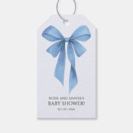 Soft Blue Bow Boy Baby Shower ギフトタグ
