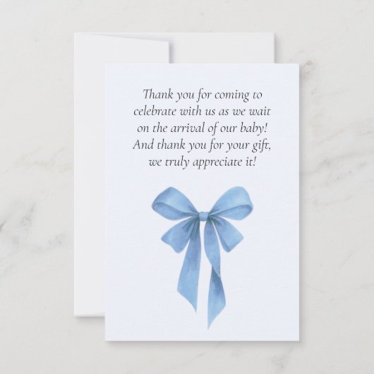 Soft Blue Bow Boy Baby Shower サンキューカード (裏面)