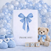 Soft Blue Bow Boy Baby Shower サンキューカード