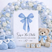Soft Blue Bow Boy Baby Shower セーブザデート