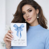 Soft Blue Bow Boy Baby Shower セーブザデート