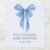 Soft Blue Bow Boy Baby Shower ワインラベル (シングルラベル)
