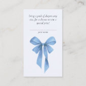 Soft Blue Bow Boy Baby Shower Diaper Raffle エンクロージャーカード (裏面)