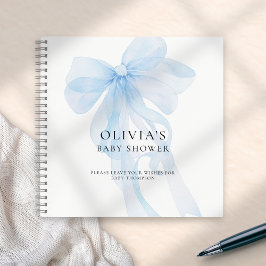 Soft Blue Bow Text Overlay Baby Shower Guest Book ノートブック