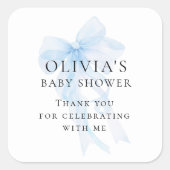 Soft Blue Bow Text Thank You Baby Shower スクエアシール (正面)