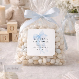 Soft Blue Bow Text Thank You Baby Shower スクエアシール