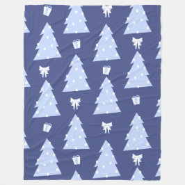 Soft Blue Christmas Tree and Gift Pattern フリースブランケット