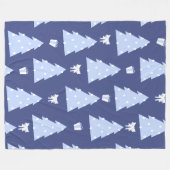 Soft Blue Christmas Tree and Gift Pattern フリースブランケット (正面(横))