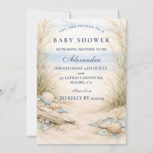 Soft Blue Coastal Baby Shower 招待状 (正面)