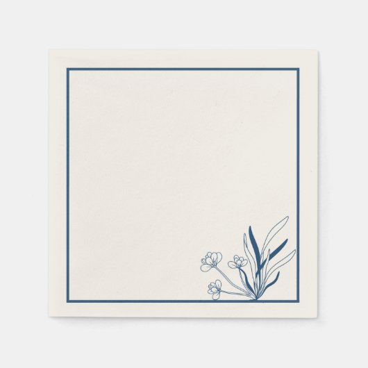 Soft Blue Coastal Botanical Napkins スタンダードカクテルナプキン (正面)