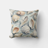 Soft Blue Coastal Seashell Watercolor クッション (正面)