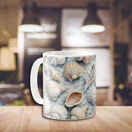 Soft Blue Coastal Seashell Watercolor コーヒーマグカップ