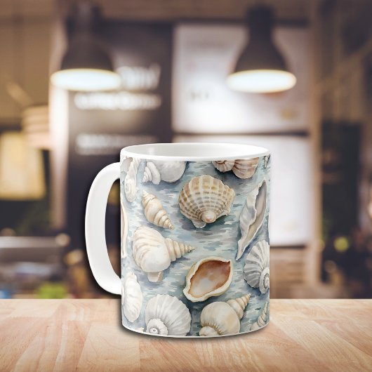 Soft Blue Coastal Seashell Watercolor コーヒーマグカップ