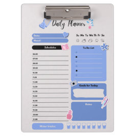 Soft Blue Daily Planner with Mood & Water Track クリップボード