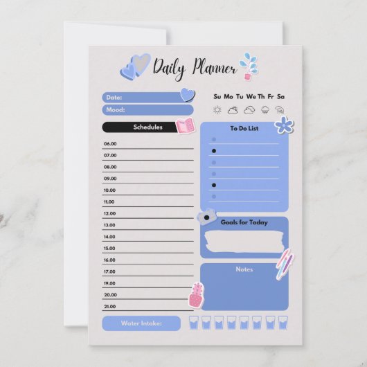 Soft Blue Daily Planner with Mood & Water Track シーズンカード (正面)