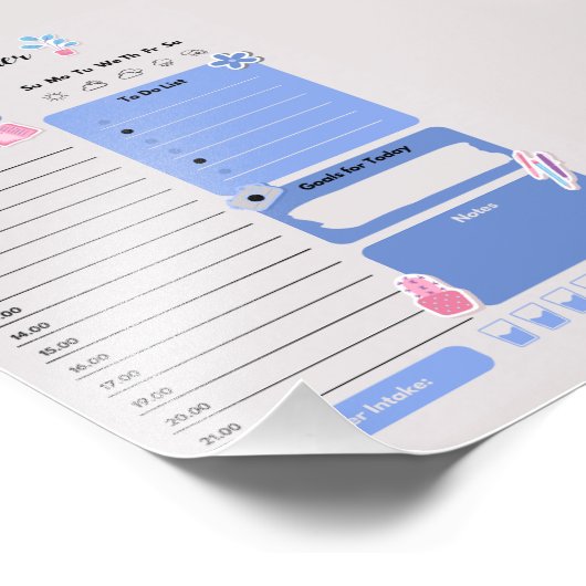 Soft Blue Daily Planner with Mood & Water Track フォトプリント (角)