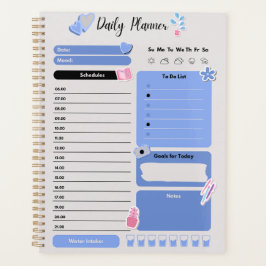 Soft Blue Daily Planner with Mood & Water Track プランナー手帳