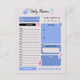 Soft Blue Daily Planner with Mood & Water Track ポストカード