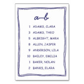 Soft Blue Doodle Alphabet Seating Chart Card テーブルナンバー (正面)