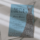 Soft Blue Elegance 50th Birthday Party 招待状