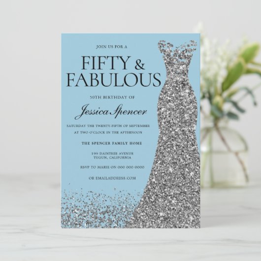 Soft Blue Elegance 50th Birthday Party 招待状 (スタンド正面)