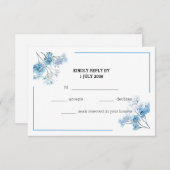 Soft Blue Elegant Watercolor Flowers Wedding RSVP (正面/裏面)
