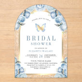Soft Blue Floral Arch Butterfly Bridal Shower アクリル招待状 (正面)