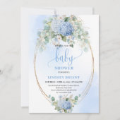 Soft Blue Floral Baby Shower Invitation Gold 招待状 (正面)