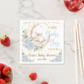 Soft Blue Floral Bunny Rabbit Baby Boy Shower スタンダードカクテルナプキン (インサイチュ)