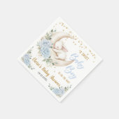 Soft Blue Floral Bunny Rabbit Baby Boy Shower スタンダードカクテルナプキン (角)