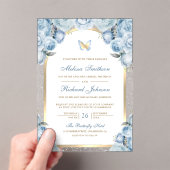Soft Blue Floral Gold Arch Butterfly Wedding アクリル招待状 (インサイチュ (ポータブル))