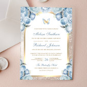 Soft Blue Floral Gold Arch Butterfly Wedding アクリル招待状