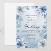Soft Blue Floral Watercolor Wedding 招待状 (正面/裏面)
