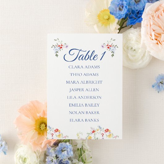 Soft Blue Floral Wedding Seating Chart Card テーブルナンバー