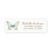 Soft Blue & Gold Sparkle Butterfly Return Address  ラベル (正面)