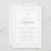 Soft Blue-Gray Striped Baptism Invitation 招待状 (正面)