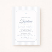 Soft Blue-Gray Striped Baptism Invitation 招待状