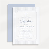 Soft Blue-Gray Striped Baptism Invitation 招待状
